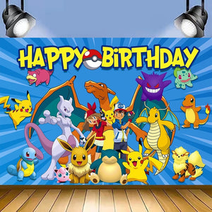 18 Poke•Mon Birthday party decorations background wall backdrops 3D printing tapestry post accessory