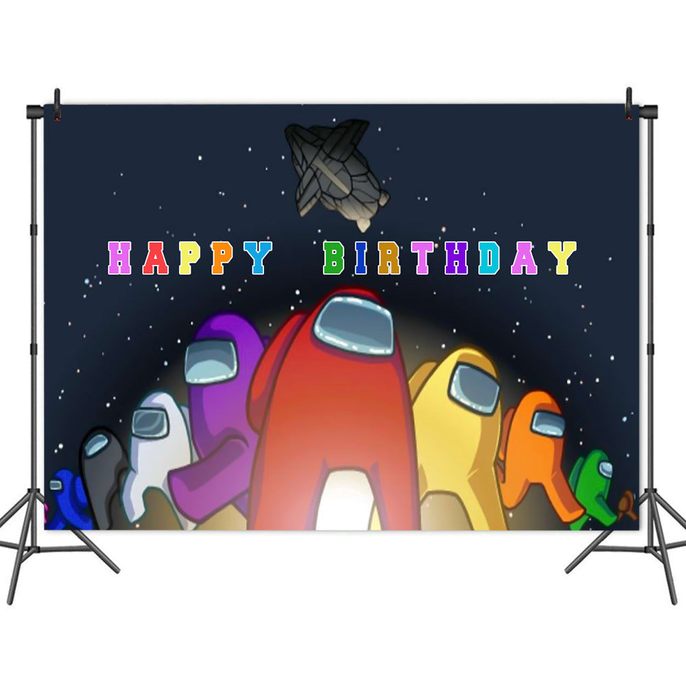 07 Among•us Game Birthday party decorations background wall backdrops 3D printing tapestry post accessory