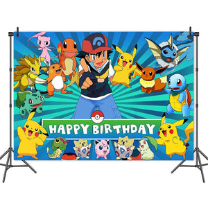 18 Poke•Mon Birthday party decorations background wall backdrops 3D printing tapestry post accessory