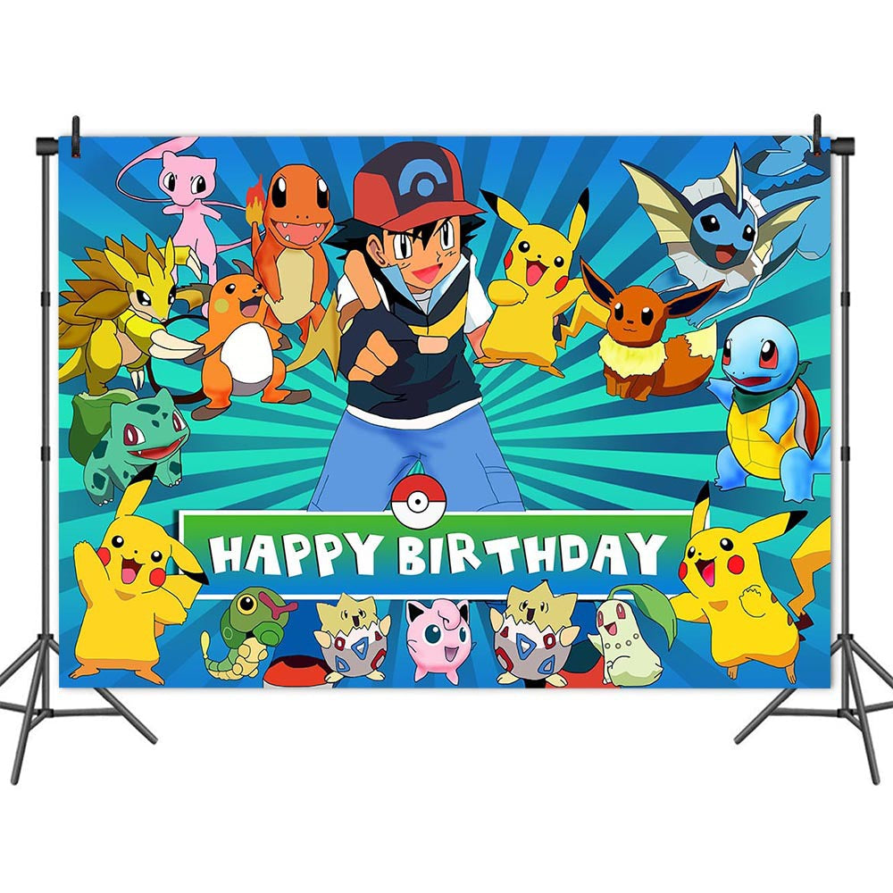 18 Poke•Mon Birthday party decorations background wall backdrops 3D printing tapestry post accessory