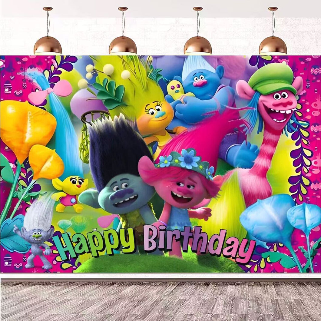 70 Trolls Birthday party decoration background wall backdrops 3D printing tapestry post accessory