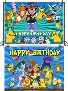 18 Poke•Mon Birthday party decorations background wall backdrops 3D printing tapestry post accessory