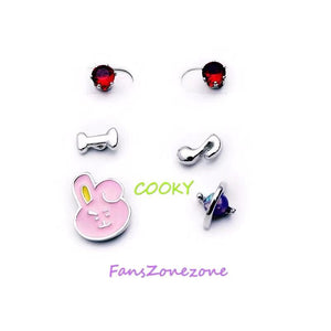 BTS earrings pink 6pieces stud alloy